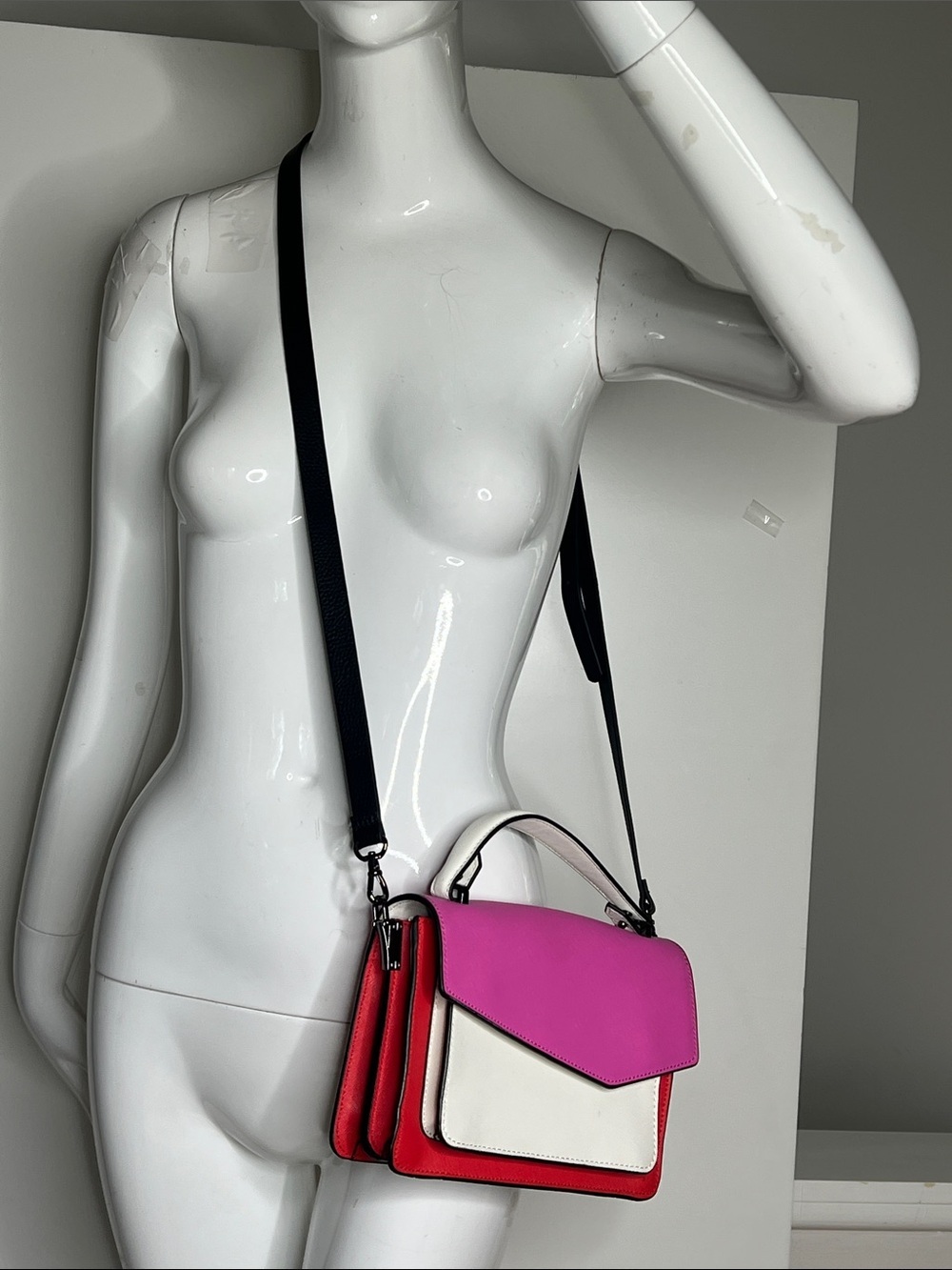 Botkier Cobble Hill Saffiano Multicolor Red Pink Leather Shoulder Crossbody Bag
